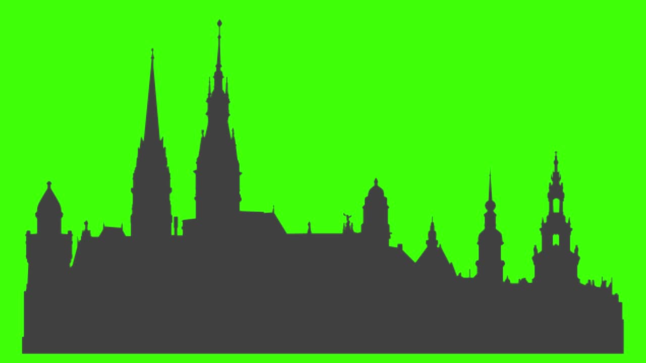 그린 스크린에 팝업되는 함부르크 시의 아이콘의 실루