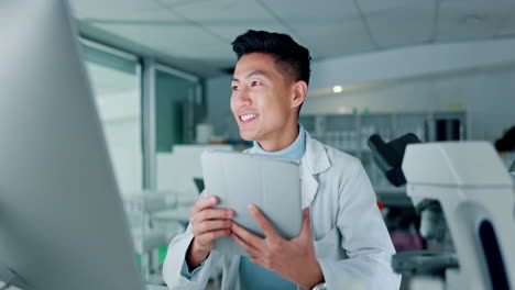 Scientist,-tablet-and-computer-for-research