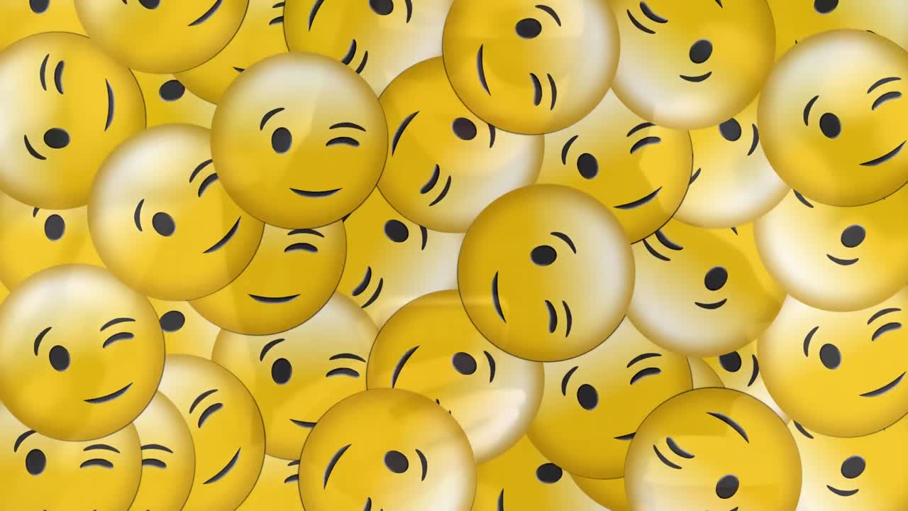 Animace padajících emotikonů nad ženou v hidžábu používající chytrý telefon