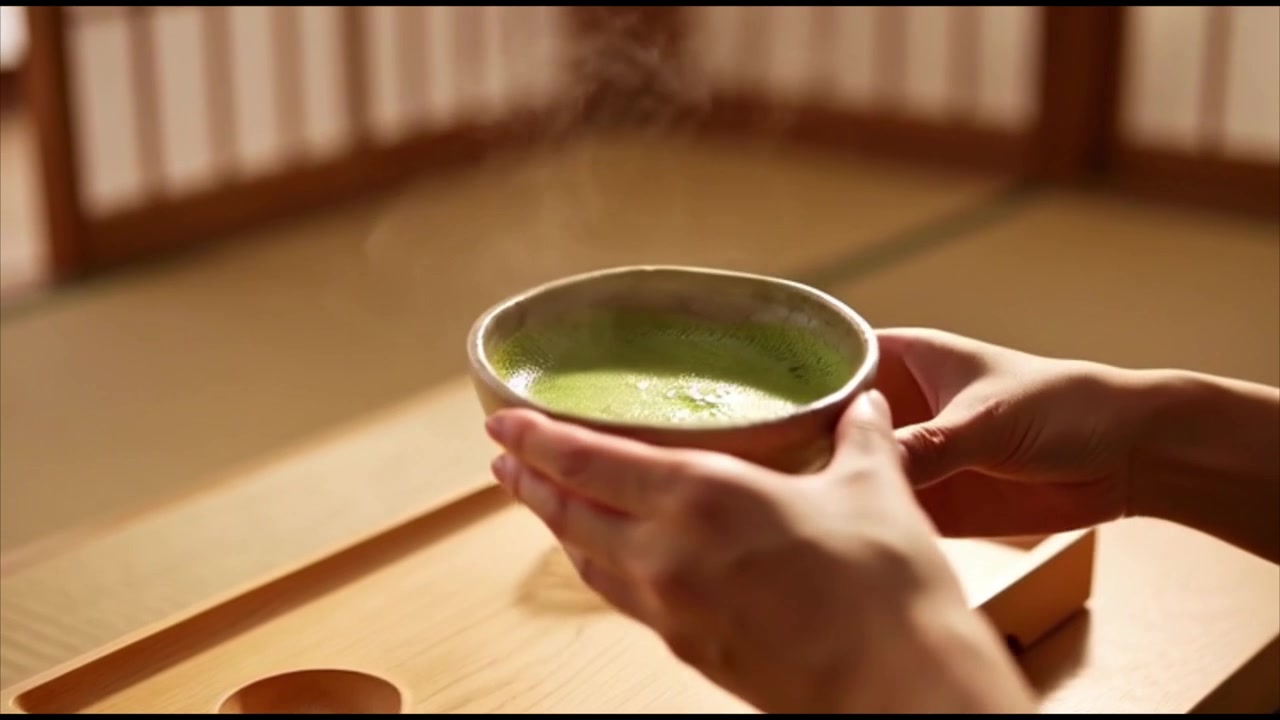 Preparando Chá Matcha Japonês Tradicional em uma Tigela de Cerâmica