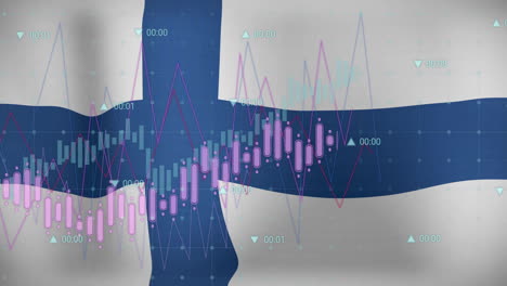 Animation-of-graphs-processing-data-over-flag-of-finland