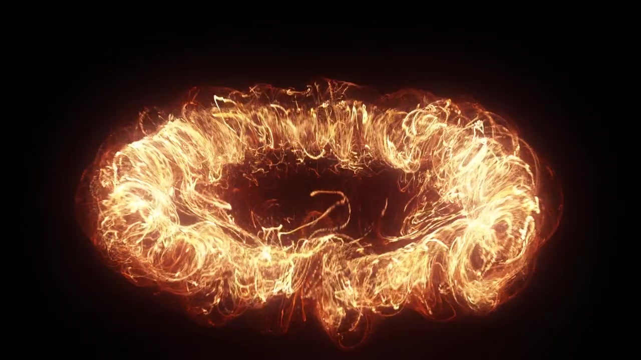 Anello di fuoco astratto che si espande e si dissolve nell'oscurità