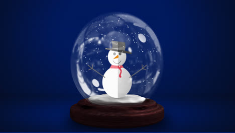 animation of snow globe over blue background