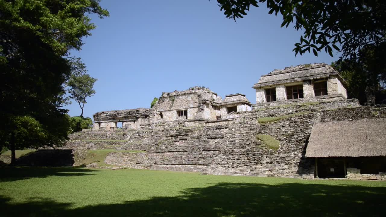 Old ruins of Palenque with pyramid