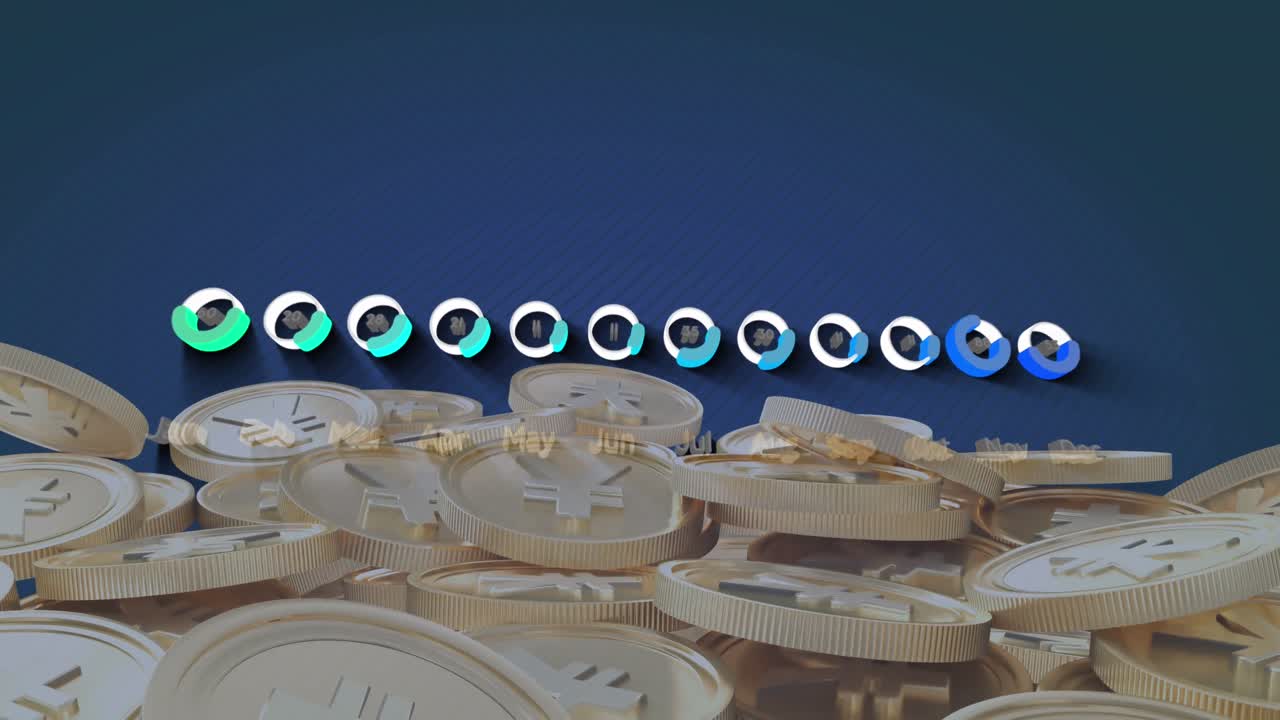 금 엔 동전에 대한 통계 및 금융 데이터 처리의 애니메이션