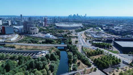 west ham united home ground stadium aerial view london cityscape urban landmark skyline