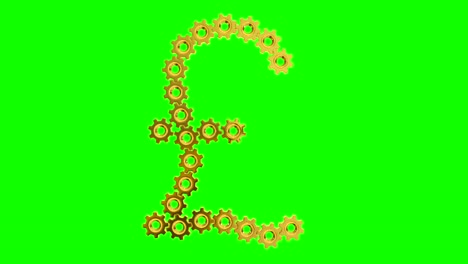 golden gears - pound sign, 4k. seamless loop, green screen.