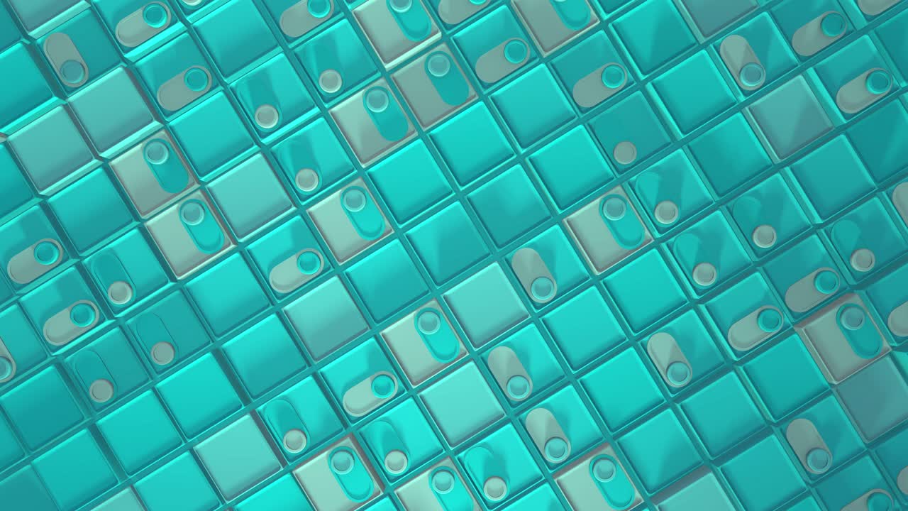 renderización 3d de animación en bucle con formas geométricas. animación sin fin. un video tranquilo y satisfactorio con un cambio de forma. deslizadores se encienden. color minimalismo turquesa. vista superior