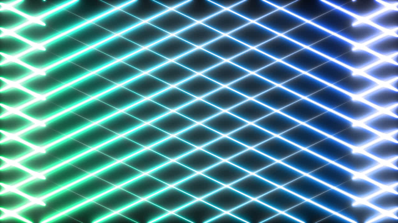 animación de una malla azul y verde de neón brillante que se mueve en un bucle sin costuras sobre un fondo negro
