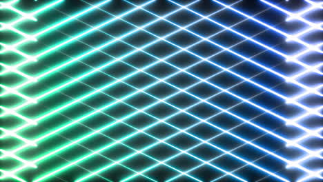 animation of glowing neon blue and green mesh moving on seamless loop on black background