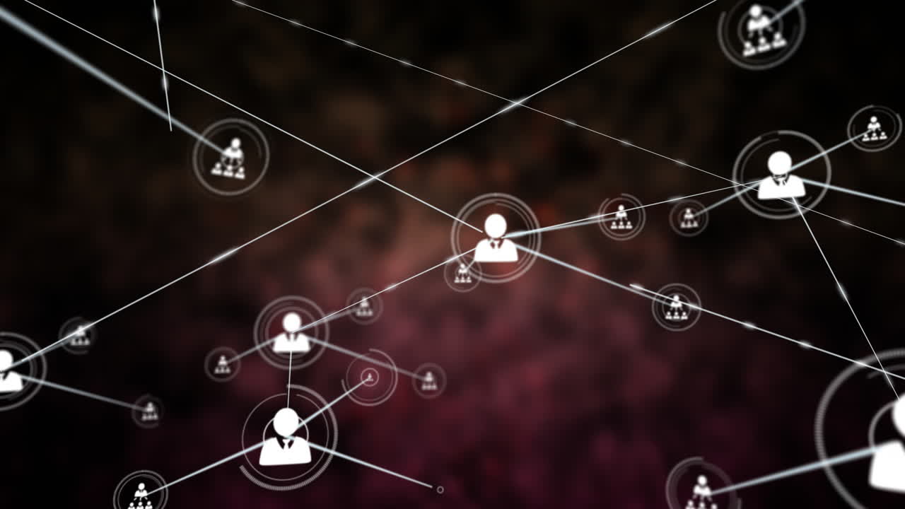 Network of connections and social media icons animation over blurred background