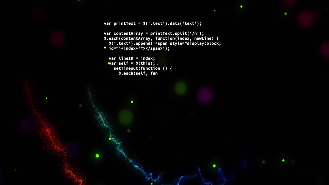 검은색 배경에 있는 반점과 모양에 대한 데이터 처리 애니메이션