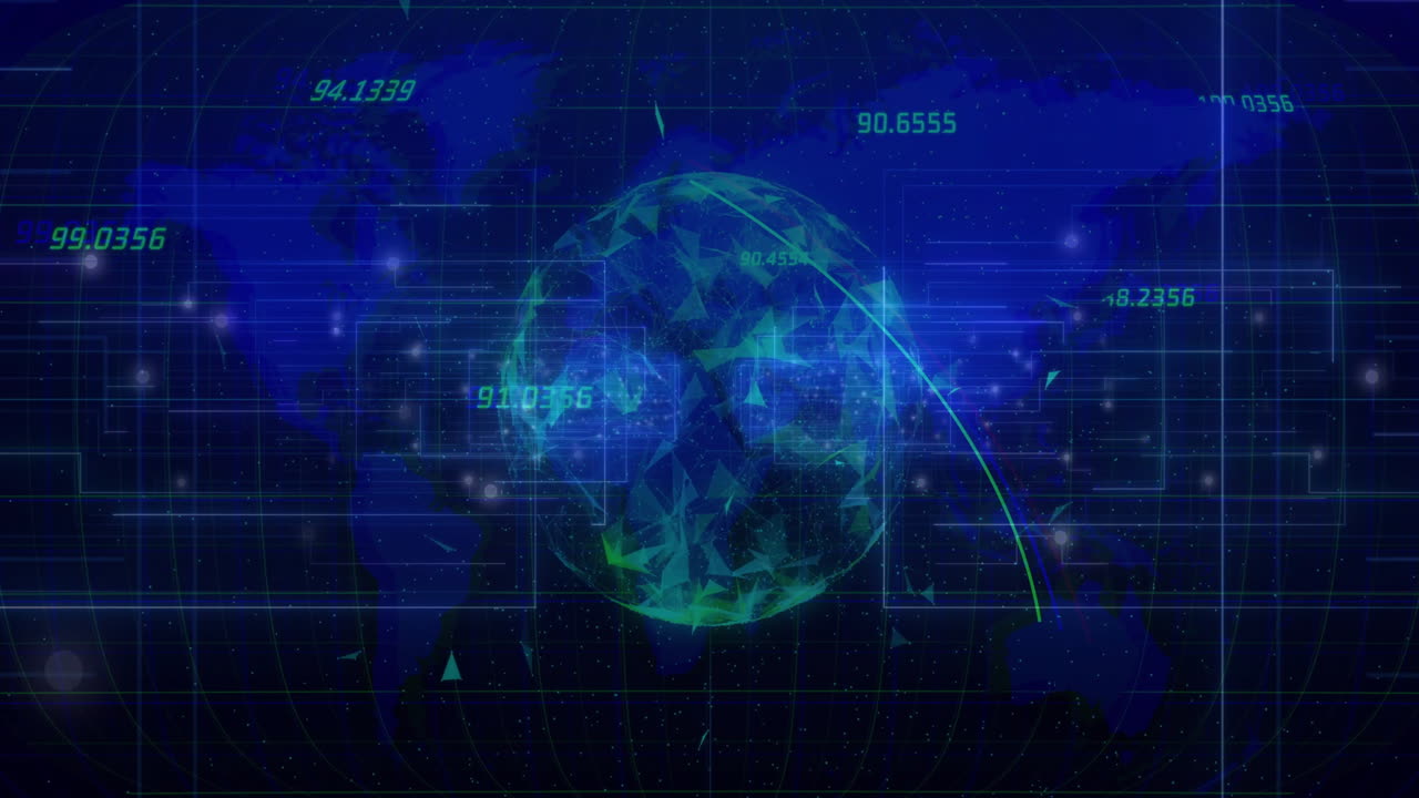 Animation of digital data processing over globe