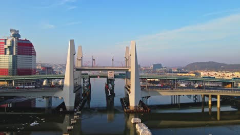 hisingsbron bridge beside gotaalvbron over got alv river in gothenburg, sweden