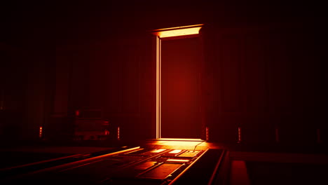 mysterious glowing door in a dark room