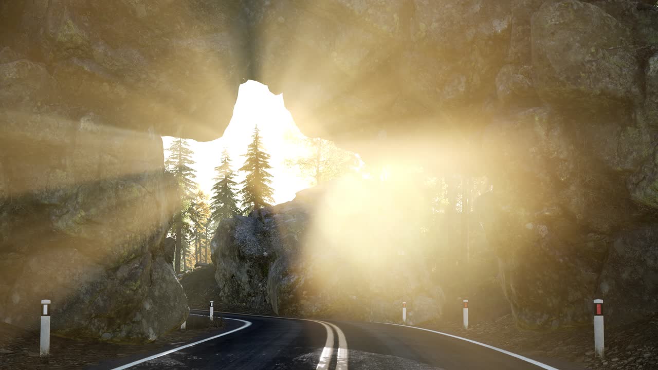 해가 지는 산의 바위 길 토너