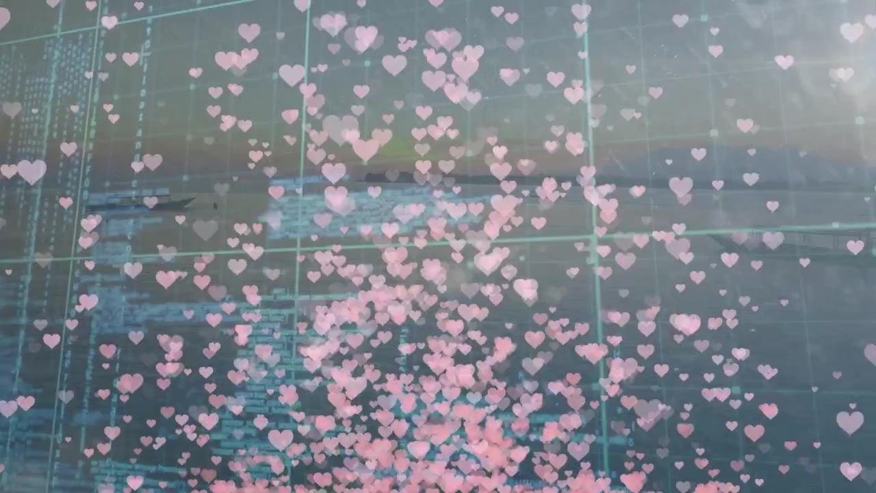 어두운 배경에서 데이터 처리 위로 떨어지는 하트 애니메이션