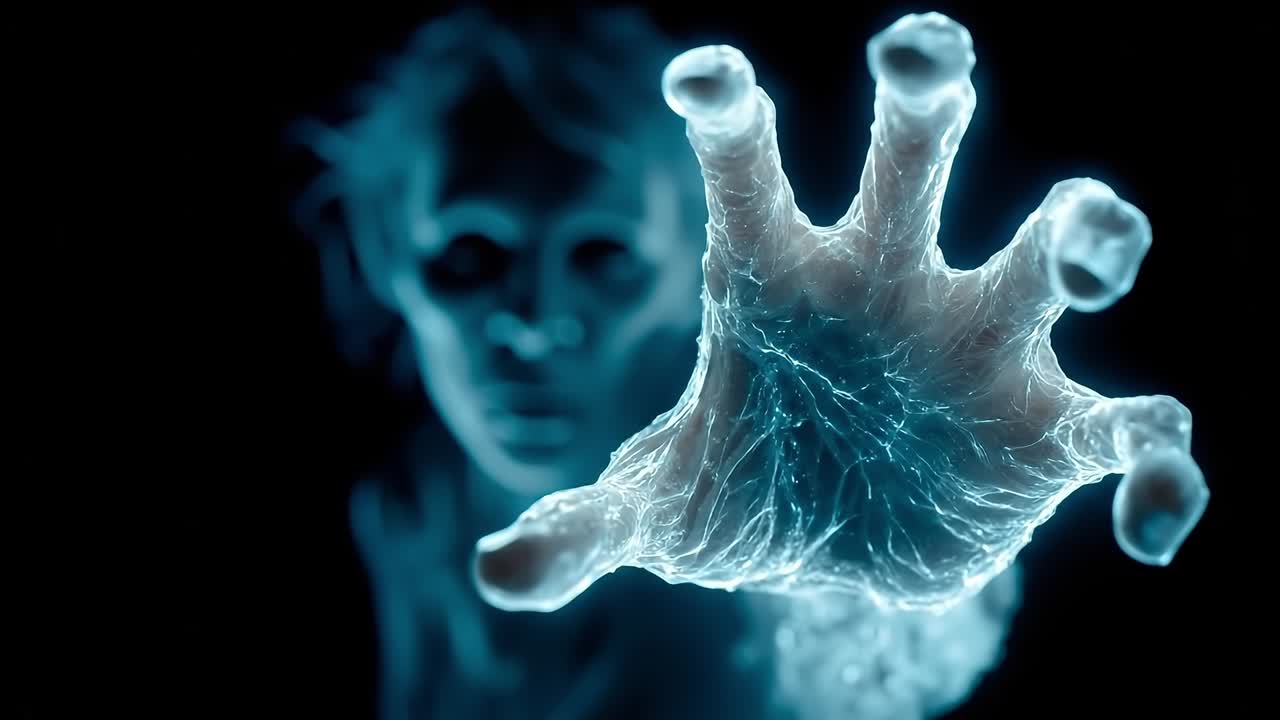 A person holding a glowing hand in the air