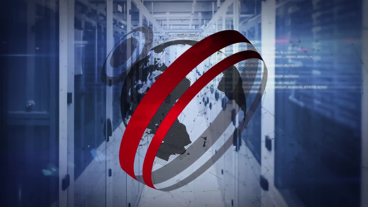 animación del globo y procesamiento de datos a través de servidores informáticos