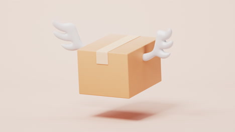 loop animation of paper box with wings, 3d rendering.