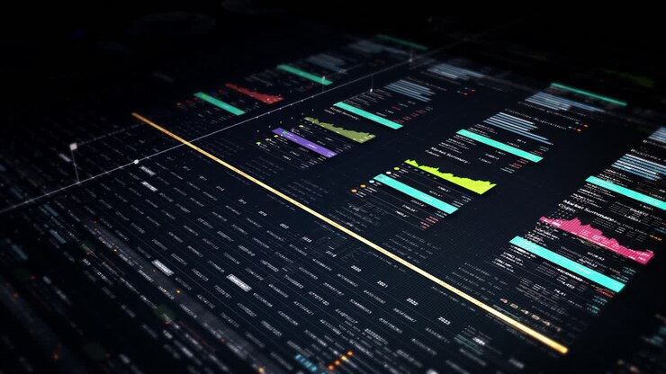 Dynamic data visuals for business info graphics, animated charts, and data-driven insights for a business meeting mock-up. Explore the world of trading, stock exchanges, and crypto
