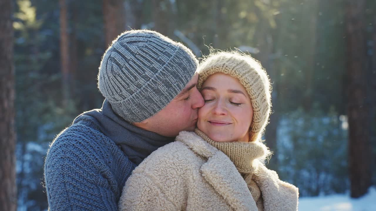 Coppia innamorata che si gode una giornata invernale