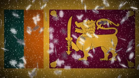 sri lanka flag falling snow loopable, new year and christmas background, loop