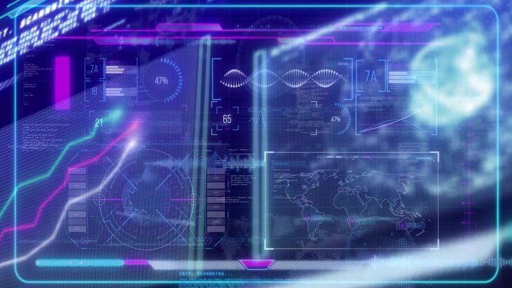 On boot HUD powering rotating radar sweeping traces drifting cloud updating telemetry for analytics