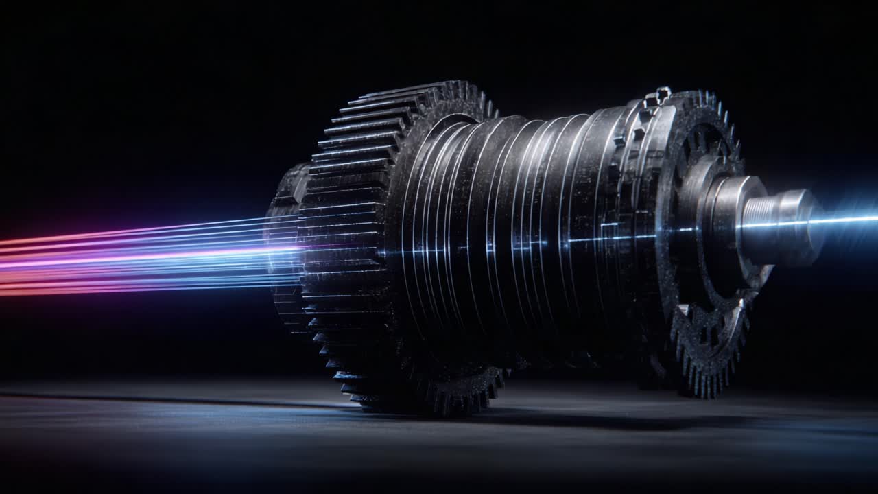 A High-Tech Engine Component with Dynamic Light Effects Emphasizing Innovation and Machinery in Motion