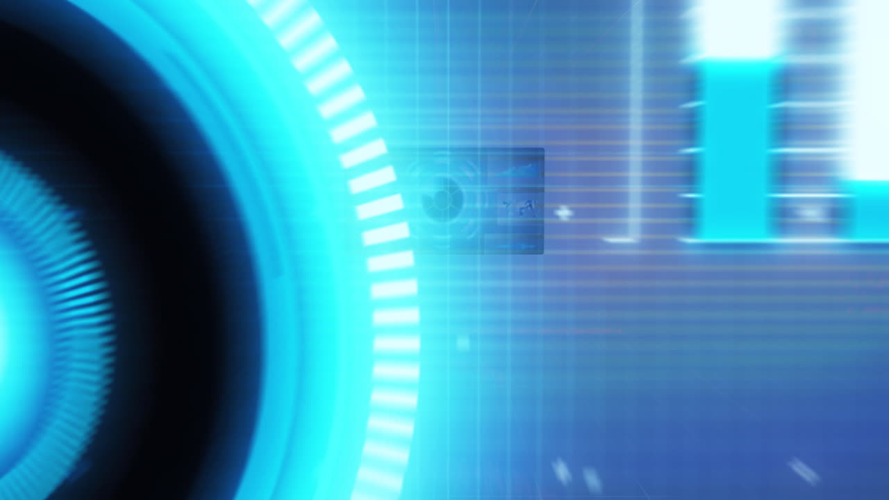 animación del escaneo del alcance, el registro estadístico y el procesamiento de datos en pantalla sobre fondo azul