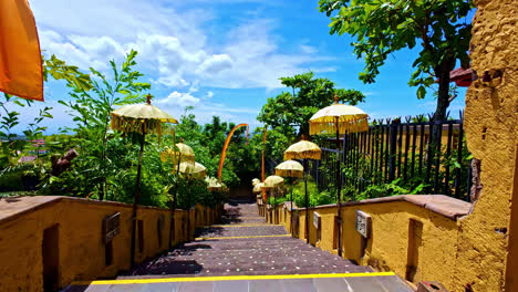 decorated stairs with jungle in background in indonesia