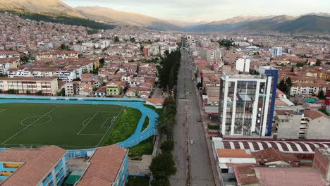 4k-daytime-aerial-drone-footage-over-Avenida-de-la-Cultura-boulevard-in-Cusco,-Peru-during-Coronavirus-lockdown