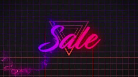 Animation-of-sale-text-over-grid-and-moving-colorful-cloud-on-black-background