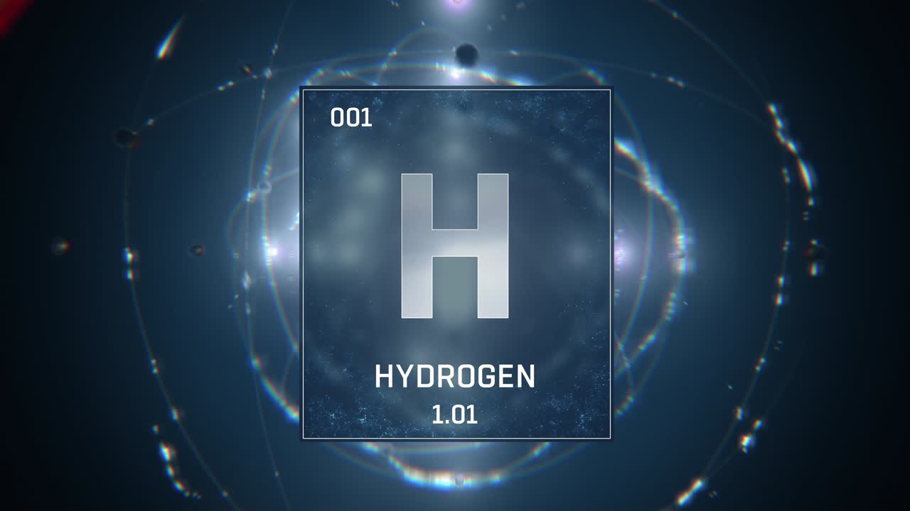 Hydrogen as Element 1 of the Periodic Table 3D animation on blue background