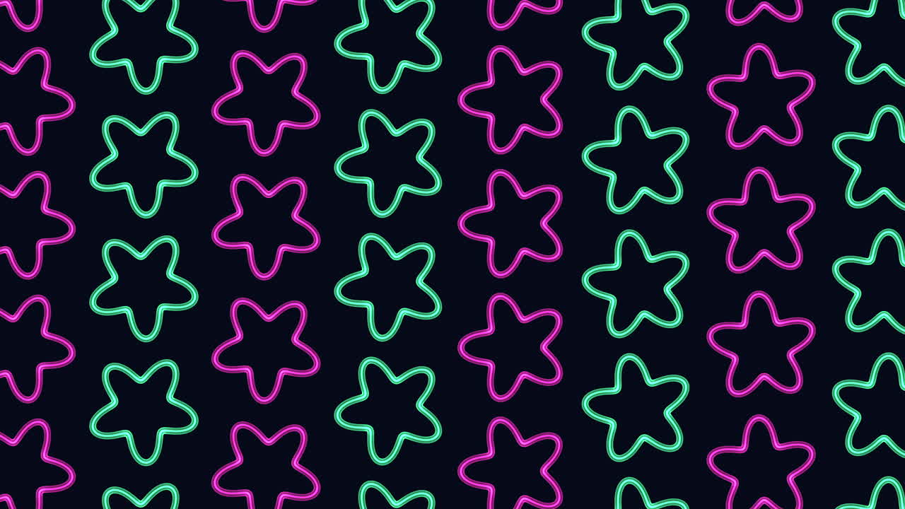 patrón de estrellas de arco iris de neón en el espacio oscuro