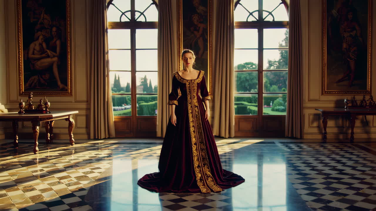 Woman in a Historical Dress in a Palace