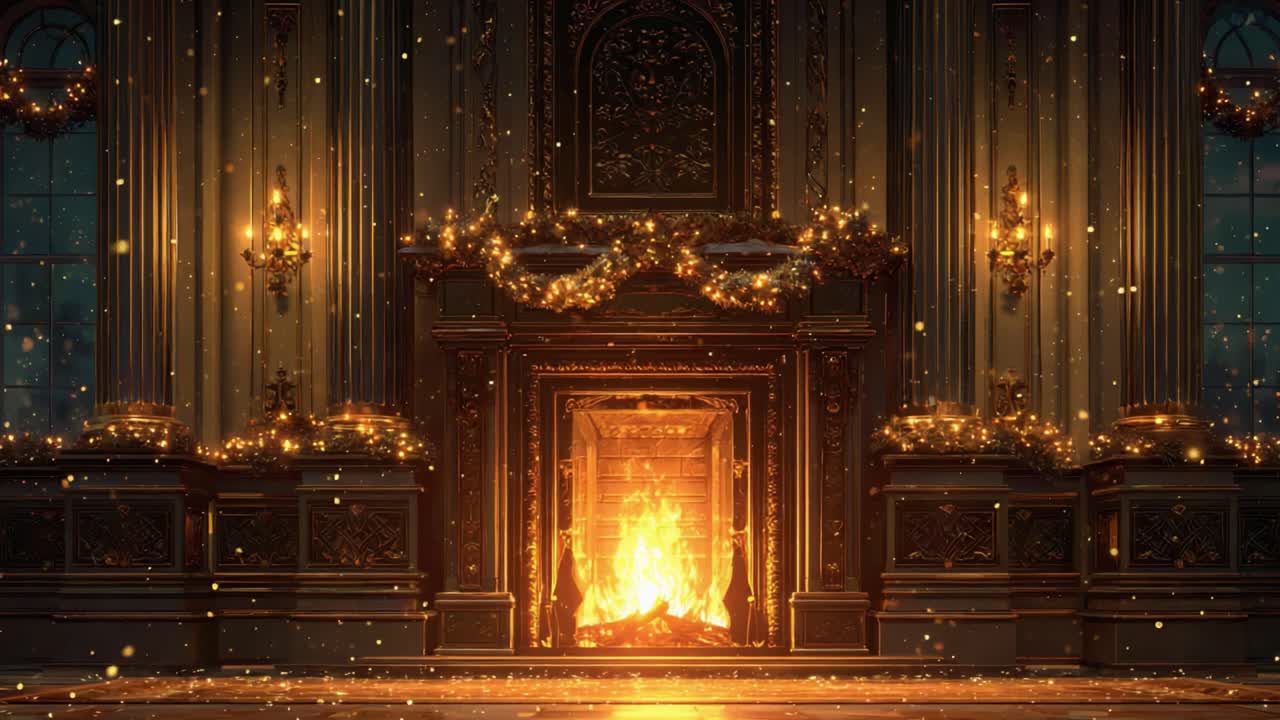 Un incanto accogliente: un caminetto decorato in modo stupendo, circondato da luci scintillanti e decorazioni festive, perfetto per creare una calda atmosfera invernale