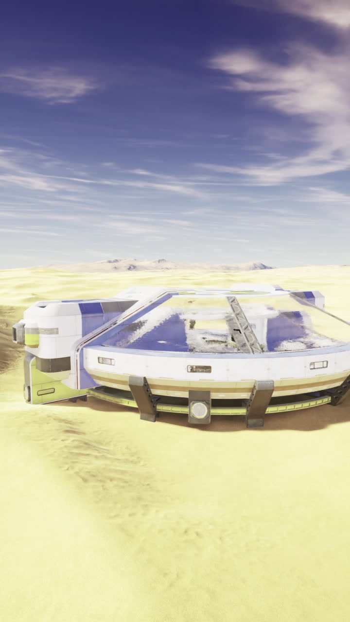 Laboratory setup in an arid landscape with modern scientific equipment present