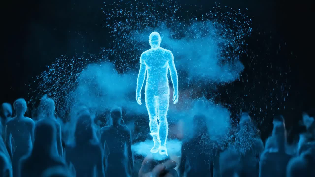 Man interacting with a holographic display on a smartphone