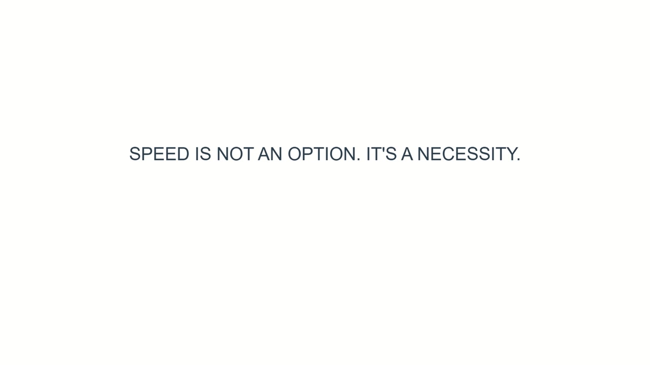 Minimal typography animation featuring motivational quote about speed and necessity with clean underline design on white background for modern presentations