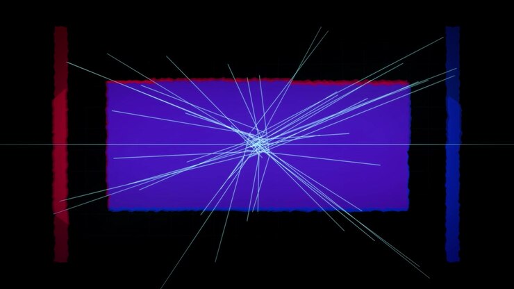 Sfondo Digitale Astratto con Raggi Luminosi e Forme Geometriche