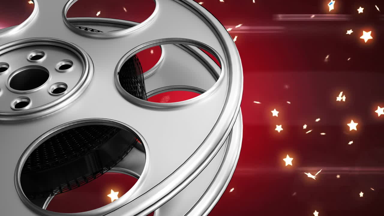 검은색 배경에 있는 별 위에 있는 필름 스의 애니메이션