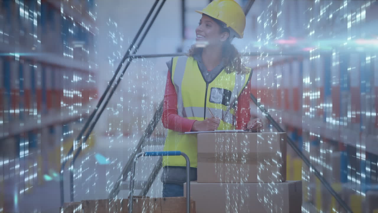 animación de un almacén con procesamiento de datos en segundo plano