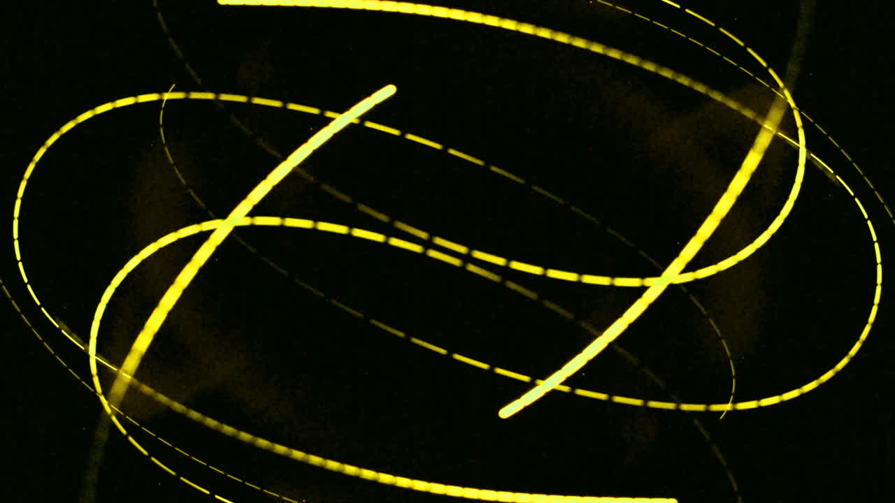 Linee di luce astratte gialle e verdi che si muovono su sfondo scuro