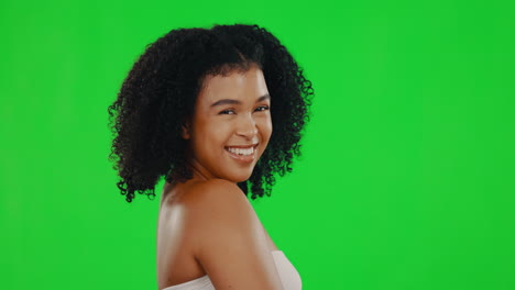 green screen, beauty and face of woman laugh