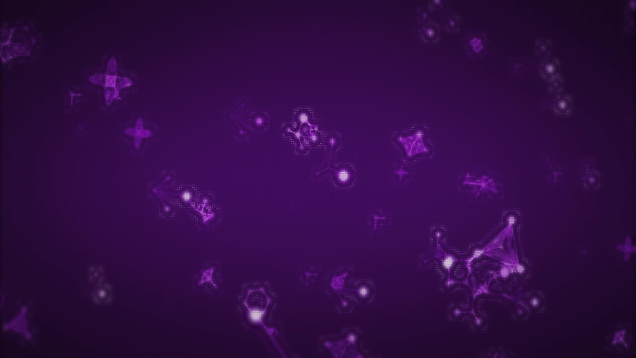 Animation of purple light molecules moving on purple background