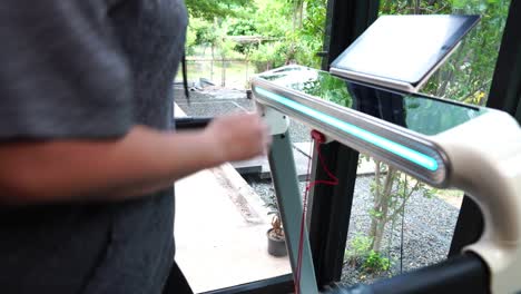 runner athletic running on treadmill in home gym