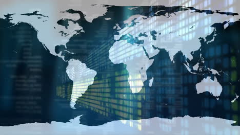 animation of digital data patterns overlaying continents on world map design