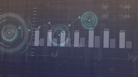 animación de múltiples gráficos con números cambiantes sobre círculos de carga en un fondo abstracto