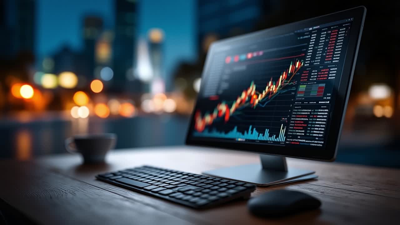 Night Trading Desk with Market Charts